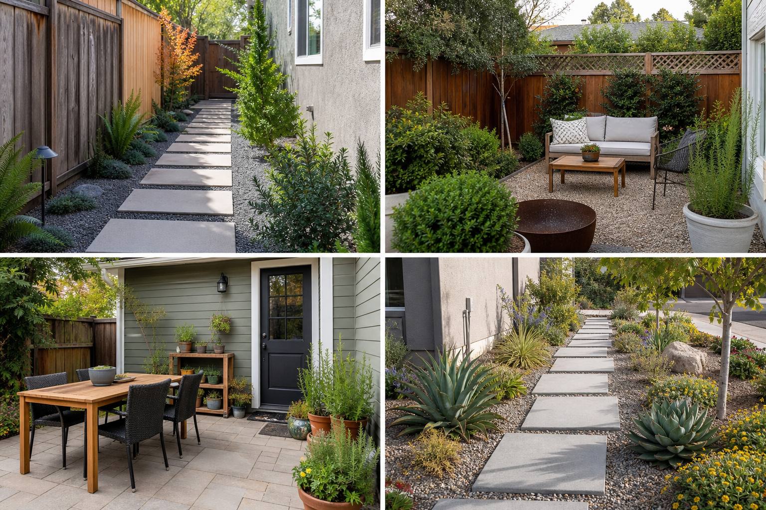 Four AI yard design examples for front yard, backyard, patio, and garden planning